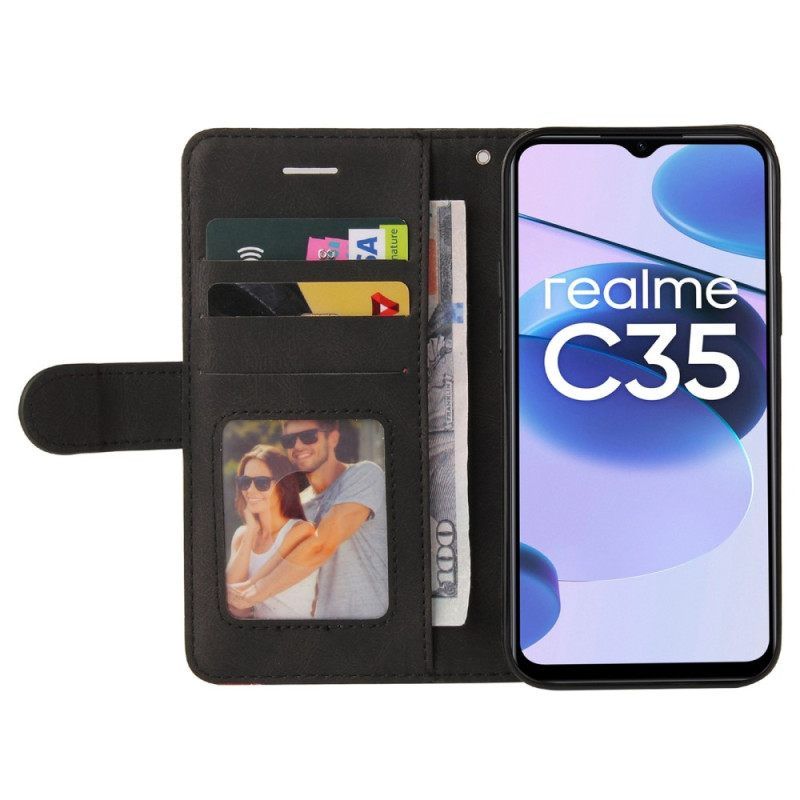 Κάλυμμα Realme C35 με κορδονι Δίχρωμες Γραμμές Με Λουράκι